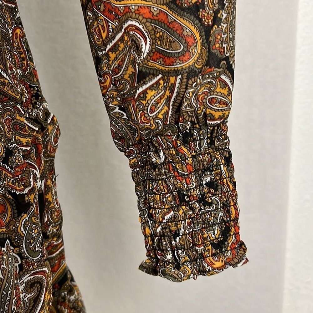 Michael Kors Paisley Boho Dress Smocked Waist Ruffle Hem Rustic Romance Size S - Picture 5 of 15